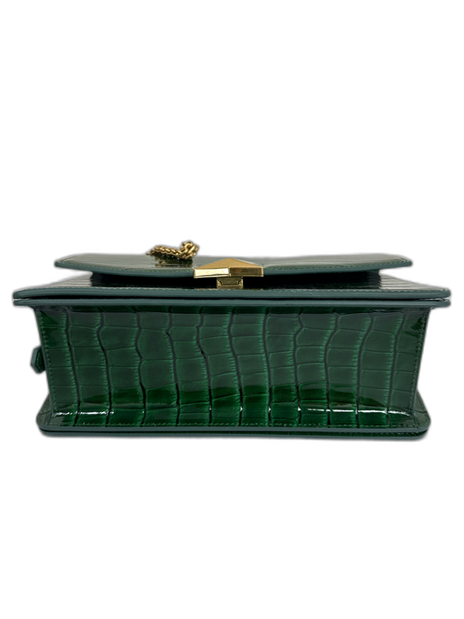 Mac Duggal Green Patent Leather Gold Tone Hardware Croc Embossed Chain Strap Bag Green / Medium