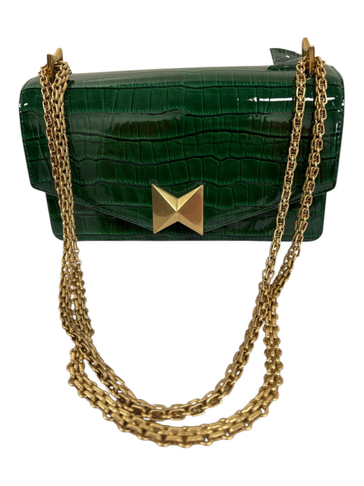 Mac Duggal Green Patent Leather Gold Tone Hardware Croc Embossed Chain Strap Bag Green / Medium