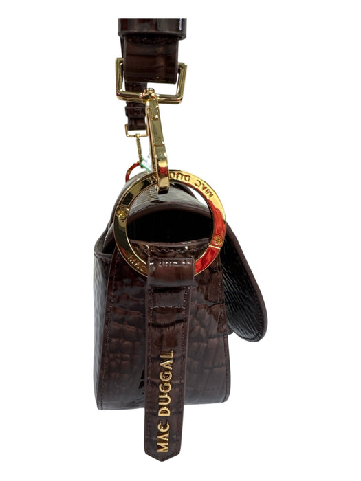 Mac Duggal Brown Patent Leather Croc Embossed Shoulder Gold Tone Hardware Bag Brown / M