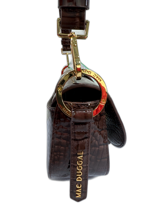 Mac Duggal Brown Patent Leather Croc Embossed Shoulder Gold Tone Hardware Bag Brown / M