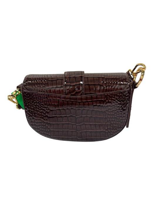 Mac Duggal Brown Patent Leather Croc Embossed Shoulder Gold Tone Hardware Bag Brown / M