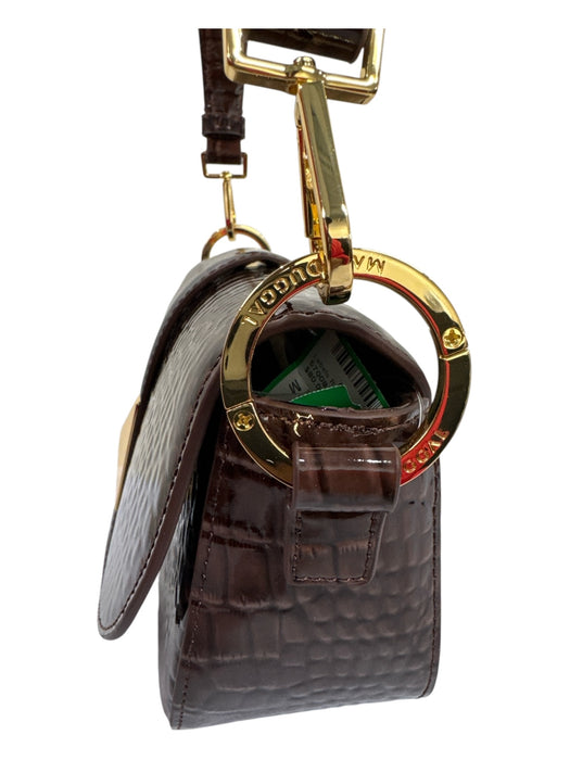 Mac Duggal Brown Patent Leather Croc Embossed Shoulder Gold Tone Hardware Bag Brown / M