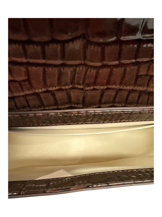 Mac Duggal Brown Patent Leather Croc Embossed Shoulder Gold Tone Hardware Bag Brown / M