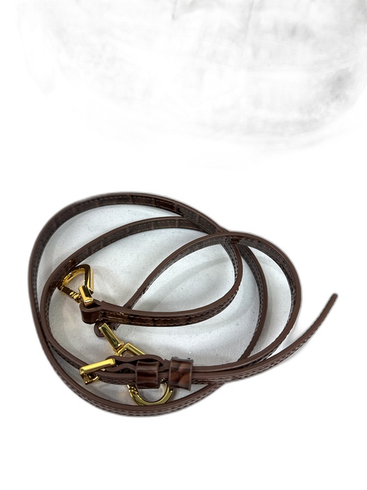 Mac Duggal Brown Patent Leather Croc Embossed Shoulder Gold Tone Hardware Bag Brown / M