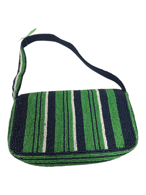 Anthropologie Blue, Green, White Polyester Cotton Lining Beaded Stripe Flap Bag Blue, Green, White / S