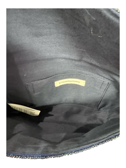 Anthropologie Blue, Green, White Polyester Cotton Lining Beaded Stripe Flap Bag Blue, Green, White / S