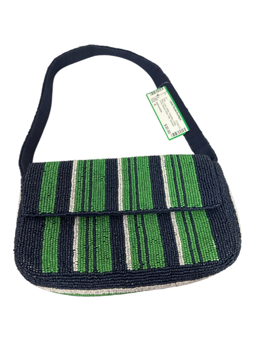Anthropologie Blue, Green, White Polyester Cotton Lining Beaded Stripe Flap Bag Blue, Green, White / S