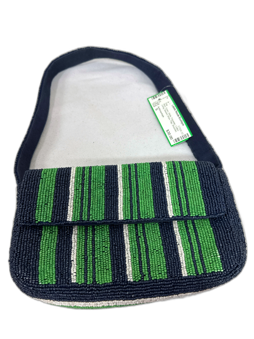 Anthropologie Blue, Green, White Polyester Cotton Lining Beaded Stripe Flap Bag Blue, Green, White / S