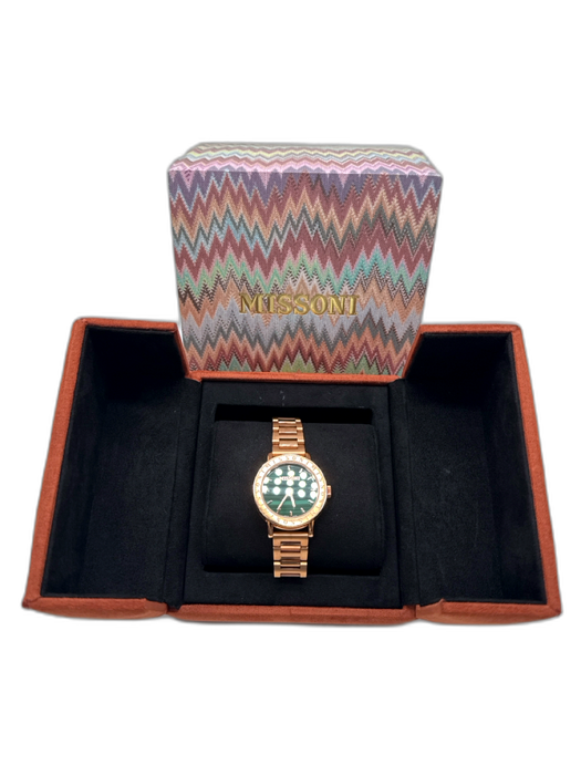 Missoni Rose Gold & Green Stainless steel 2 Hand Movement Logo Sapphire Watches Rose Gold & Green