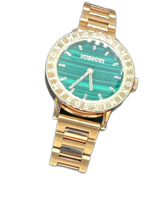 Missoni Rose Gold & Green Stainless steel 2 Hand Movement Logo Sapphire Watches Rose Gold & Green