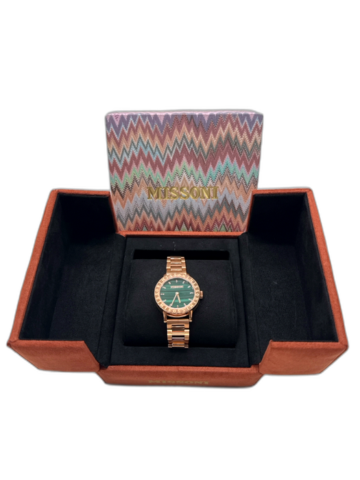 Missoni Rose Gold & Green Stainless steel 2 Hand Movement Logo Sapphire Watches Rose Gold & Green