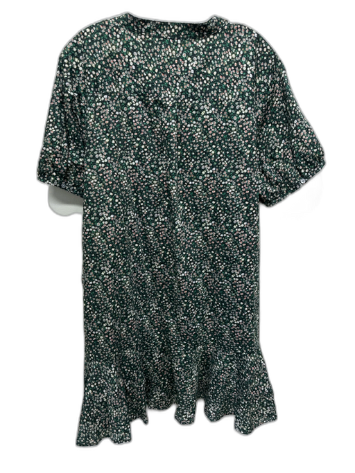 J Crew Liberty Size 2X Black, Green, Orange Cotton Short Sleeve Split Neck Dress Black, Green, Orange / 2X