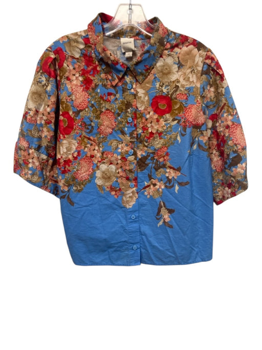 Maeve Size 1X Blue, Red & Multi Baumwolle Collar Neck Button Down Top Blue, Red & Multi / 1X