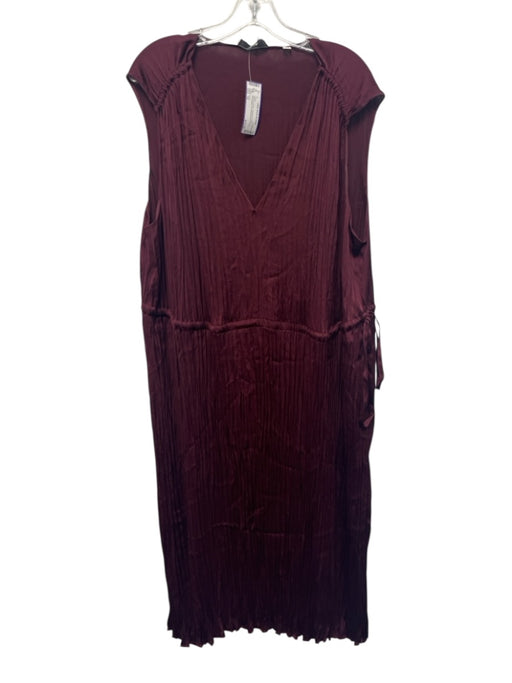 Vince Size 1X Maroon Purple Polyester V Neck Sleeveless Drawstring Waist Dress Maroon Purple / 1X