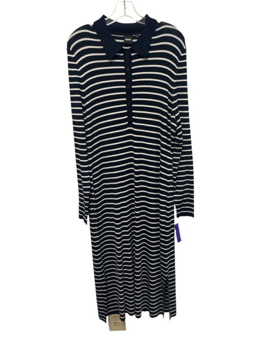Boss Size XXL Navy & white Viscose Blend Collar Neck Half Button Down Dress Navy & white / XXL