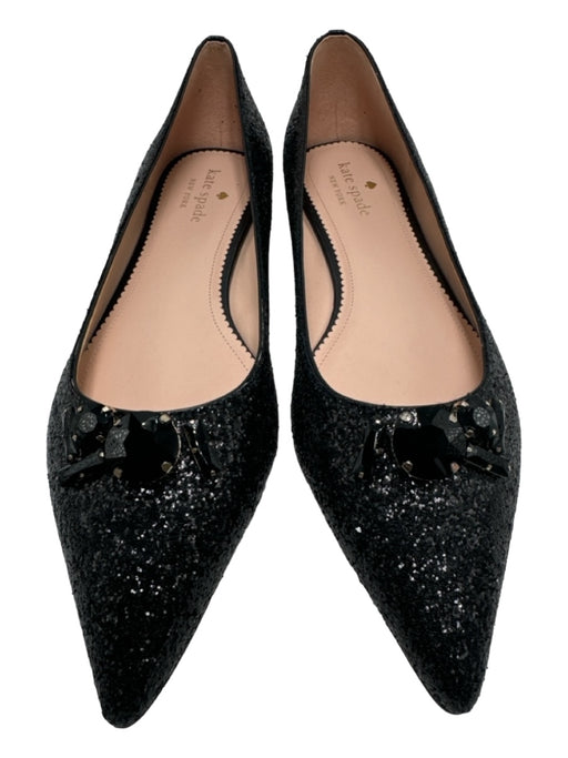 Kate Spade Shoe Size 11 Black Glitter Pointed Toe Embellished Jewel Detail Flats Black / 11