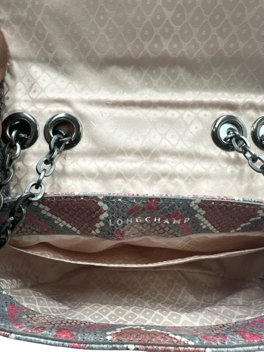 Longchamp Gray, White & Pink Leather Multi snake print embossed Crossbody Bag Gray, White & Pink / Small