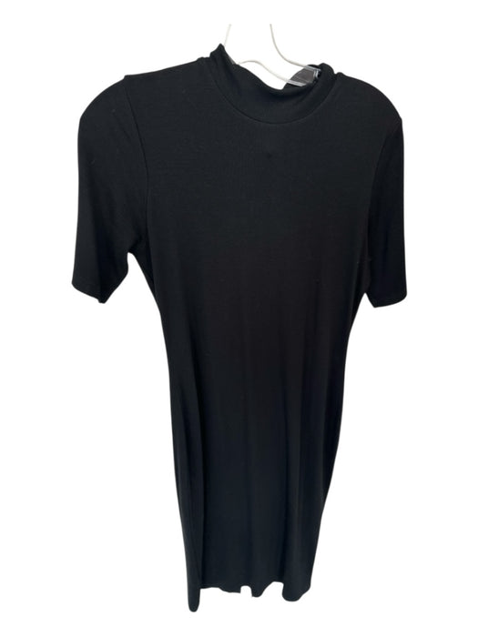 Marine Layer Size L Black Tencel Blend Short Sleeve Mock Neck Ribbed Maxi Dress Black / L