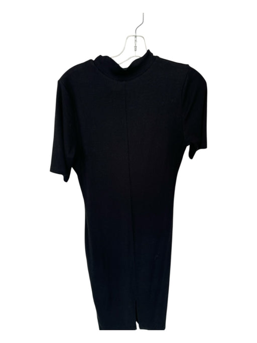 Marine Layer Size L Black Tencel Blend Short Sleeve Mock Neck Ribbed Maxi Dress Black / L