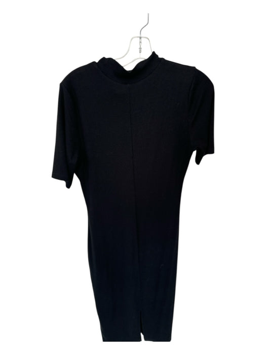 Marine Layer Size L Black Tencel Blend Short Sleeve Mock Neck Ribbed Maxi Dress Black / L