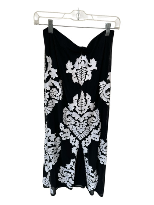 Kas New York Size L Black & White Polyester Blend Back Zip Embroidered Skirt Black & White / L
