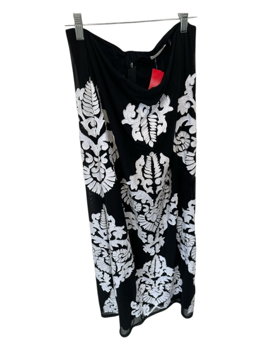 Kas New York Size L Black & White Polyester Blend Back Zip Embroidered Skirt Black & White / L