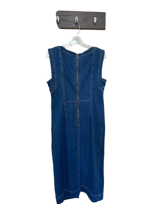 Pilcro Size L Blue Denim Cotton Blend Maxi Sleeveless Front Slit Dress Blue Denim / L