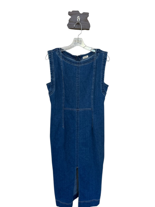 Pilcro Size L Blue Denim Cotton Blend Maxi Sleeveless Front Slit Dress Blue Denim / L