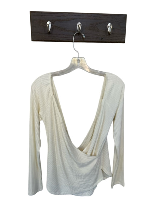 Reformation Size XL Cream Tencel Blend Ribbed Wrap Long Sleeve Cropped Top Cream / XL