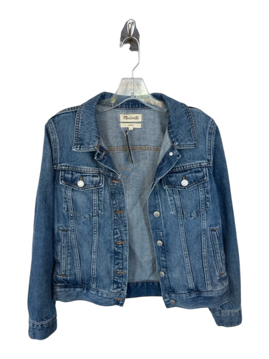 Madewell Size L Denim Cotton Dark Wash Button Front Collared Pocket Jacket Denim / L