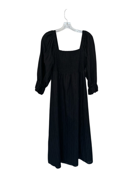Hutch Black Cotton Eyelet Detail smocked 3/4 Balloon Sleeve Maxi Dress Black