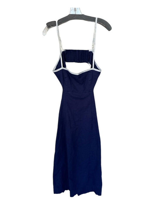 Maeve Size M Navy & white Linen Blend Spaghetti Strap Piping Open Back Dress Navy & white / M