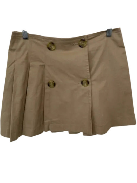 Maeve Size 6 Tan Cotton Blend Pleated Buttons High Waist Mini Skirt Tan / 6