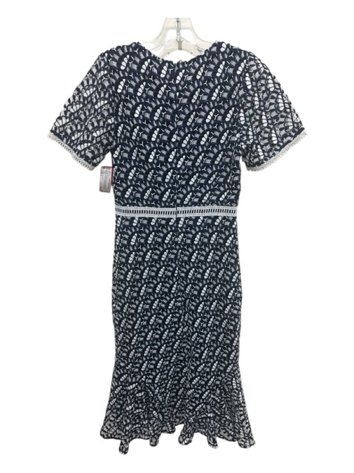 Shoshanna Size 4 Navy Blue & White Polyester Lace Overlay Gathered Hem Dress Navy Blue & White / 4