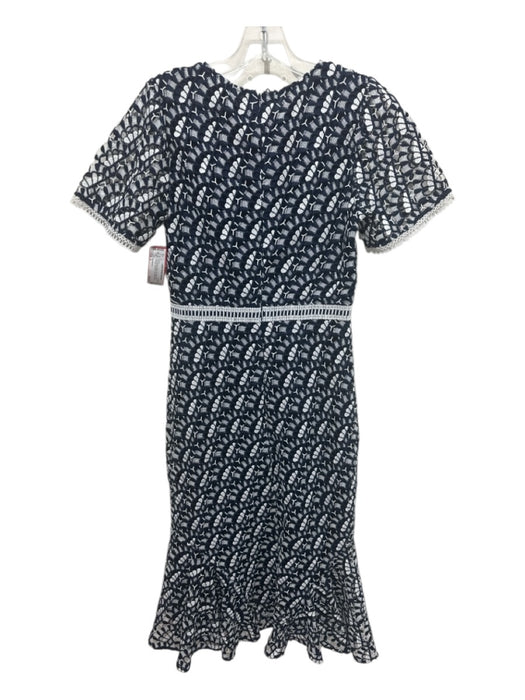 Shoshanna Size 4 Navy Blue & White Polyester Lace Overlay Gathered Hem Dress Navy Blue & White / 4
