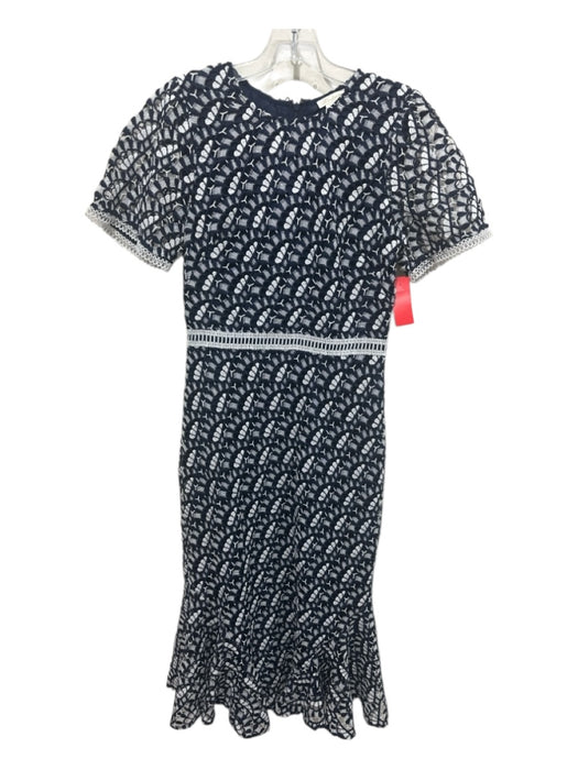 Shoshanna Size 4 Navy Blue & White Polyester Lace Overlay Gathered Hem Dress Navy Blue & White / 4