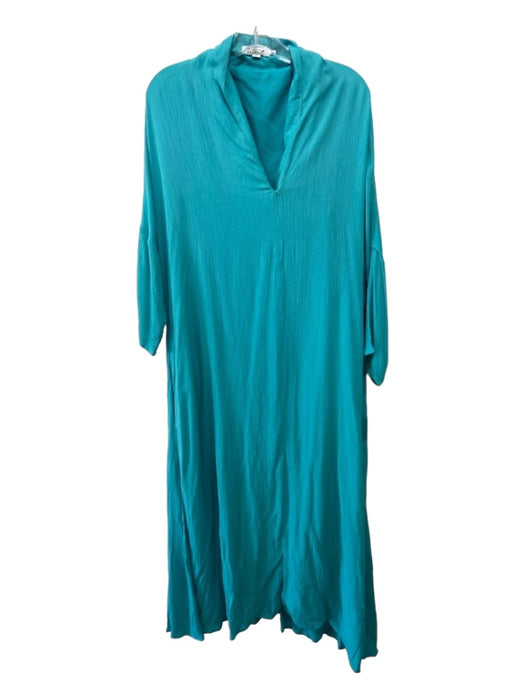 Molly Bracken Size S Teal Blue Viscose V Neck Drop Shoulder 1/2 sleeve Dress Teal Blue / S