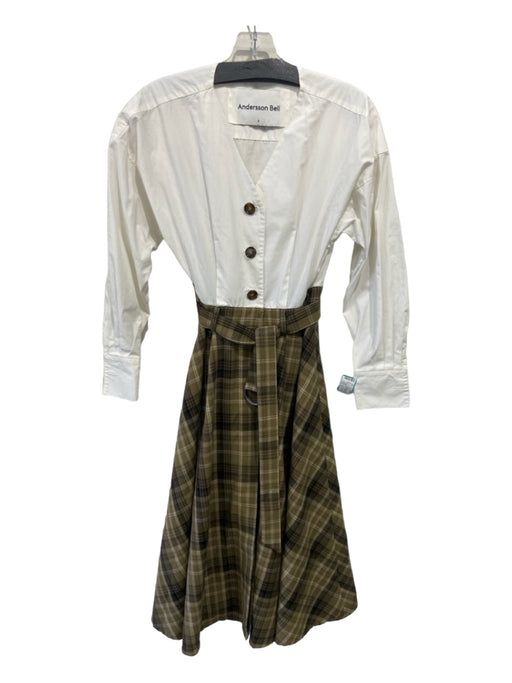 Andersson Bell Size S White, Green, Brown Cotton & Polyester Long Sleeve Dress White, Green, Brown / S