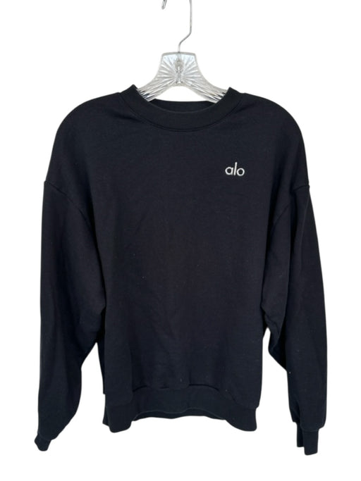 Alo Size S Black & Silver Cotton Blend Long Sleeve Logo Oversize Sweatshirt Black & Silver / S