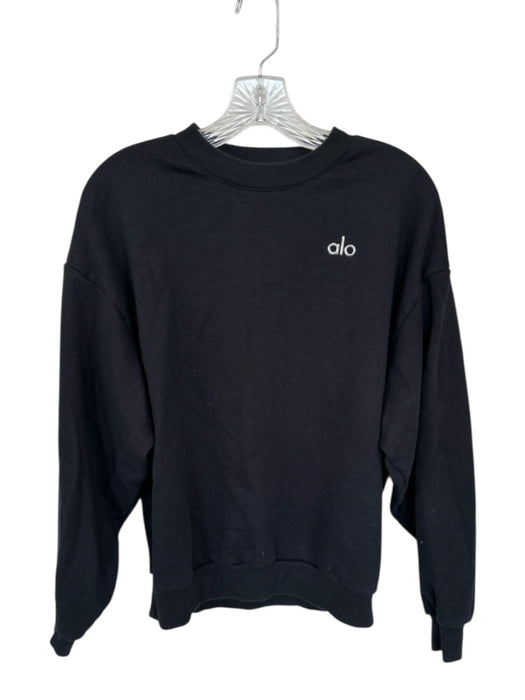Alo Size S Black & Silver Cotton Blend Long Sleeve Logo Oversize Sweatshirt Black & Silver / S