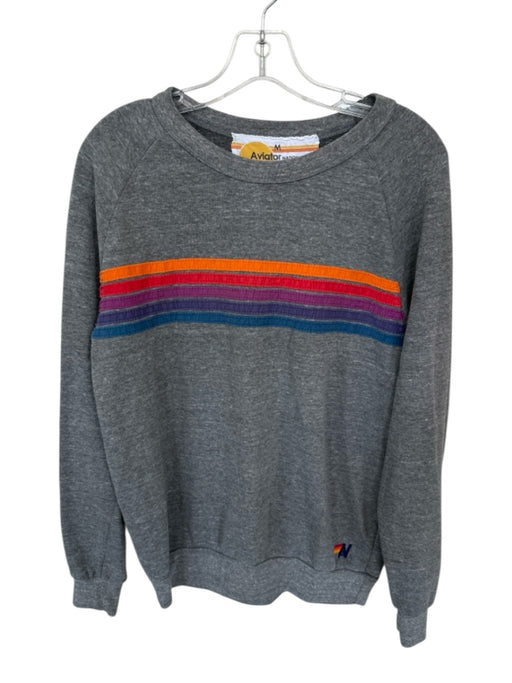 Aviator Nation Size M Gray & multi Cotton Long Sleeve Striped Sweatshirt Gray & multi / M