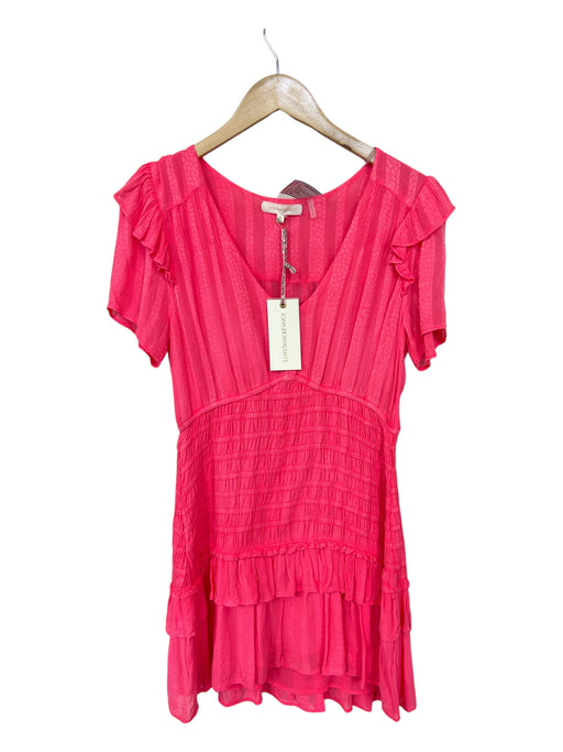 Loveshackfancy Size M Neon Pink Viscose Short Sleeve Elastic Waist Dress Neon Pink / M