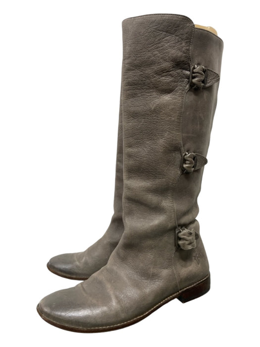 Frye Shoe Size 10 Gray Leather Buckles Flat Knee High Boots Gray / 10