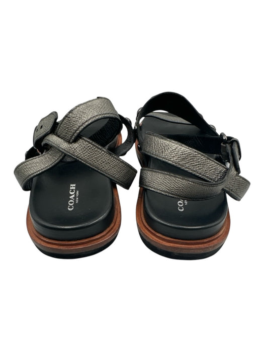 Coach Shoe Size 11 Silver, Black, Brown Leather Toe Strap Studded Flat Sandals Silver, Black, Brown / 11