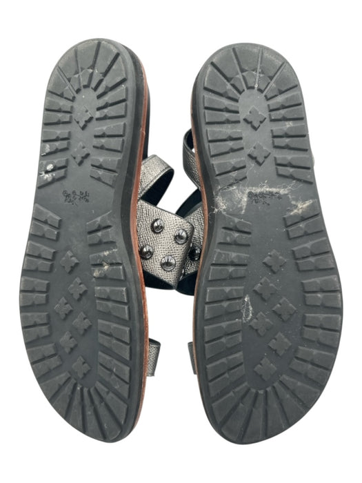 Coach Shoe Size 11 Silver, Black, Brown Leather Toe Strap Studded Flat Sandals Silver, Black, Brown / 11
