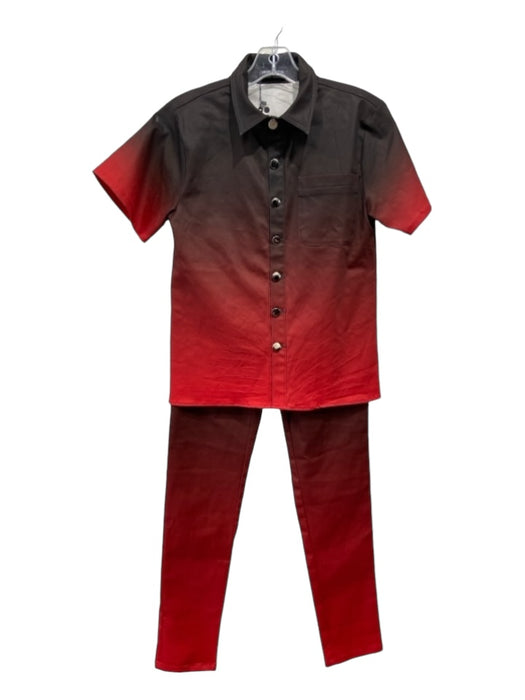 Shane Justin Size XS Red & Black Cotton Ombre Collared Button Up Slim Pant Set Red & Black / XS