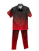 Shane Justin Size XS Red & Black Cotton Ombre Collared Button Up Slim Pant Set Red & Black / XS