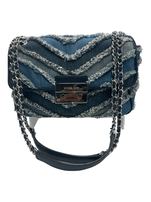 Michael Kors Med Wash Cotton Denim Raw Hem Paneled Flap Chain Strap Bag Med Wash / M