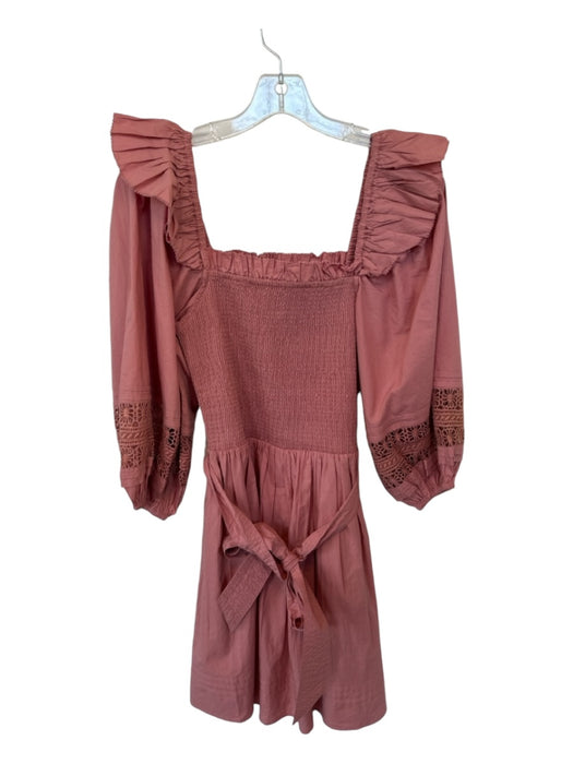 Cleobella Size S Mauve Cotton Long Balloon Sleeve Rouched Belted Dress Mauve / S