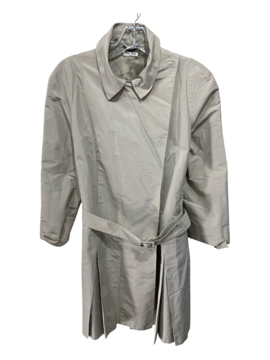 Miu Miu Size 42 Taupe Gray Polyester Blend Solid Belt Inc. Pleated Coat Taupe Gray / 42